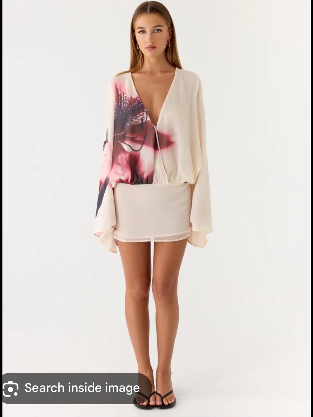Peppermayo Cream Mini Dress with Pink Floral Print